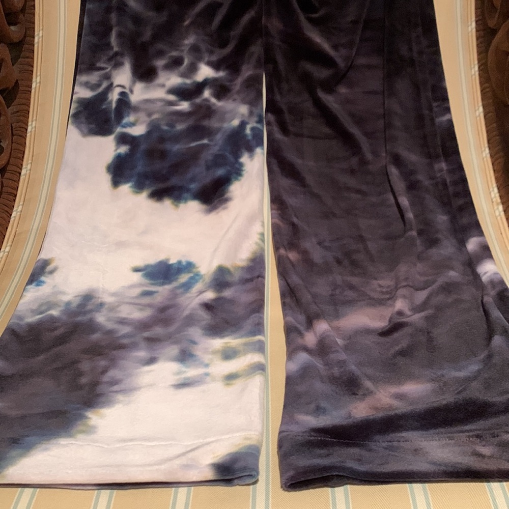 KIM SHUI VELVET LUXURY LOUNGE PANTS MADE IN ITALY PURPLE WASH TIE-DYE DESIGN S,L - Picture 14 of 16